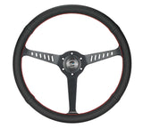 NRG Reinforced Stealth Wheel (380mm) 3 Spoke Center - 1in Deep Dish - Perforated Leather Red Stitch