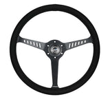 NRG Reinforced Stealth Wheel (380mm) 3 Spoke Center - 1in Deep Dish - Vegan Suede Red Stitch