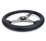 NRG Light Weight Gaming Steering Wheel - 350mm 3 Black Chrome Silver Spokes Perforated Leather