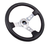 NRG Reinforced Steering Wheel (350mm/3in. Deep) White Leather w/Blk Spoke/Round Holes/White Stripes