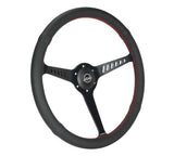 NRG Reinforced Stealth Wheel (380mm) 3 Spoke Center - 1in Deep Dish - Perforated Leather Red Stitch