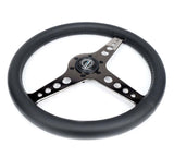 NRG Light Weight Gaming Steering Wheel - Driftz 350mm 3 Black Chrome Spokes Perforated Leather