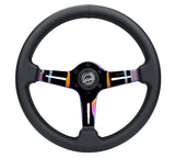 NRG Light Weight Gaming Steering Wheel - Splitz NeoChrome Silver Spokes Perforated Leather