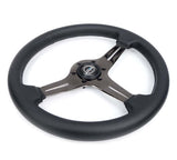 NRG Light Weight Gaming Steering Wheel - 350mm 3 Black Chrome Silver Spokes Perforated Leather