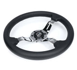 NRG Light Weight Gaming Steering Wheel - Splitz Chrome Silver Spokes Perforated Leather