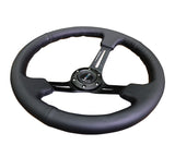 NRG Reinforced Steering Wheel (350mm / 3in. Deep) Blk Leather/Red Stitch w/Neochrome Slits