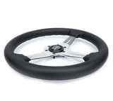 NRG Light Weight Gaming Steering Wheel - 350mm 3 Chrome Silver Spokes Perforated Leather