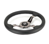NRG Light Weight Gaming Steering Wheel - 350mm 3 Black Chrome Spokes Perforated Leather