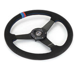 NRG Sport Wheel (350mm) 3 Solid Spokes - 1.5in Deep - Matte Black - Minty Fresh Miata Logo Etched