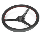 NRG Reinforced Stealth Wheel (380mm) 3 Spoke Center - 1in Deep Dish - Perforated Leather Red Stitch