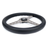 NRG Light Weight Gaming Steering Wheel - Driftz 350mm 3 Black Chrome Spokes Perforated Leather