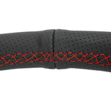 NRG Reinforced Stealth Wheel (380mm) 3 Spoke Center - 1in Deep Dish - Perforated Leather Red Stitch
