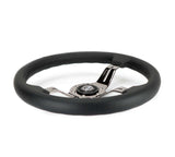 NRG Light Weight Gaming Steering Wheel - 350mm 3 Black Chrome Spokes Perforated Leather