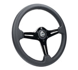 NRG Light Weight Gaming Steering Wheel - 350mm 3 Black Chrome Silver Spokes Perforated Leather