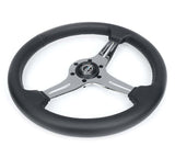 NRG Light Weight Gaming Steering Wheel - 350mm 3 Chrome Silver Spokes Perforated Leather