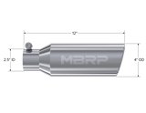 MBRP Universal Tip 4in OD 2.5in Inlet 12in Length Angled Cut Rolled End Clampless No-Weld T304