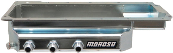 Moroso GM LS (w/Three Right Side Pick Ups) Fabricated Dry Sump 4in Steel Oil Pan