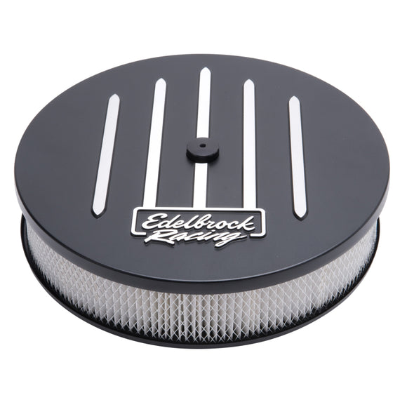 Edelbrock Air Cleaner Racing Series Round Aluminum Top Cloth Element 14In Dia X 3 125In Dropped Base