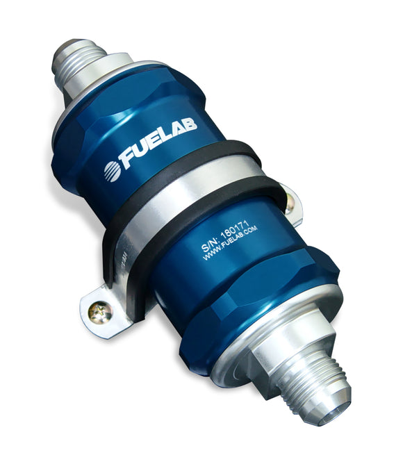 Fuelab 818 In-Line Fuel Filter Standard -8AN In/Out 40 Micron Stainless - Blue