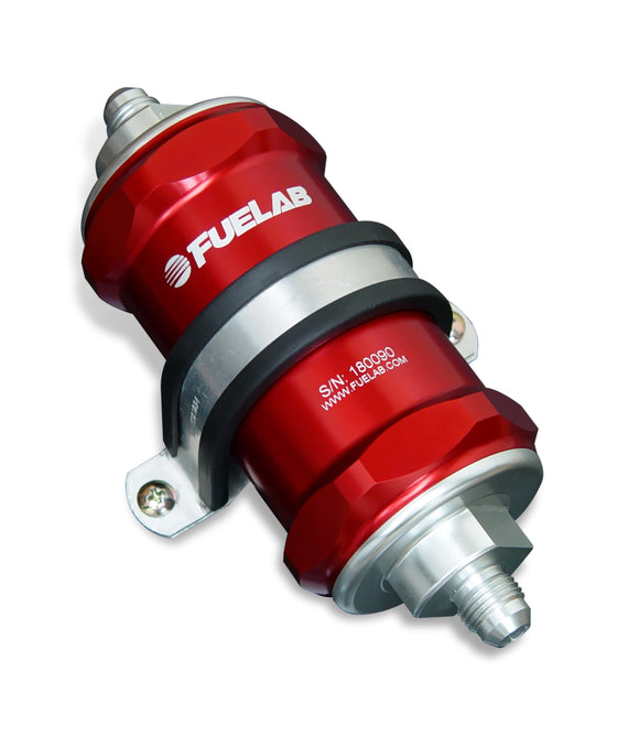 Fuelab 848 In-Line Fuel Filter Standard -6AN In/Out 6 Micron Fiberglass w/Check Valve - Red