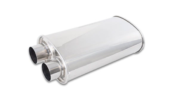 Vibrant 1047 StreetPower Oval Muffler With Dual 3.5" Round Tips - 3" Inlet, 304 Stainless Steel, 5x9" Body, 23" Overall