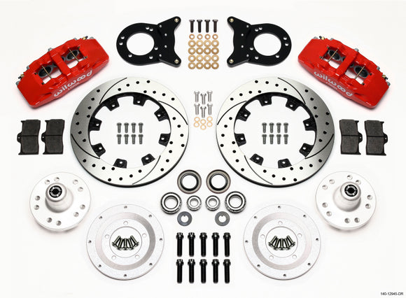 Wilwood Dynapro 6 Front Hub Kit 12.19in Drill Red 1970-1973 Mustang Disc & Drum Spindle