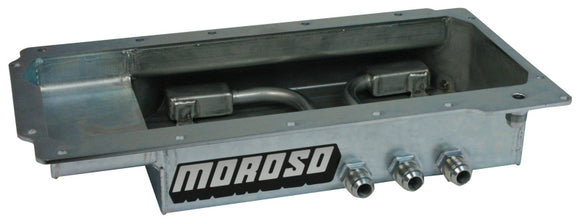Moroso GM LS (w/Three Left Side Pick Ups) Fabricated Dry Sump 4in Steel Oil Pan
